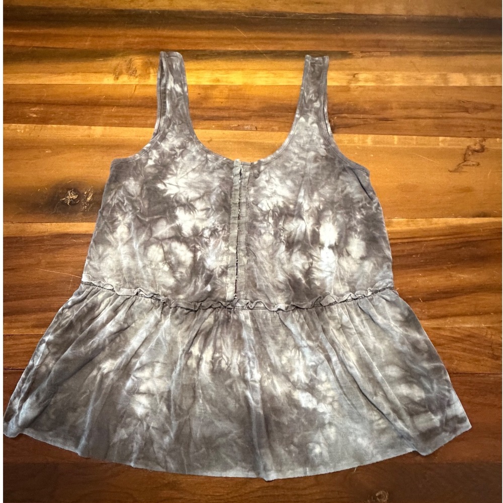 American Eagle Soft & Sexy Grey Tie Dye Peplum Tank Top Hook Eye XS Boho